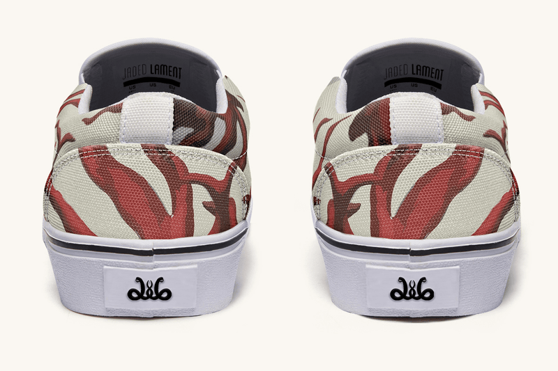 A Bloodroot Coral Sea Slip On Shoes - Jaded Lament