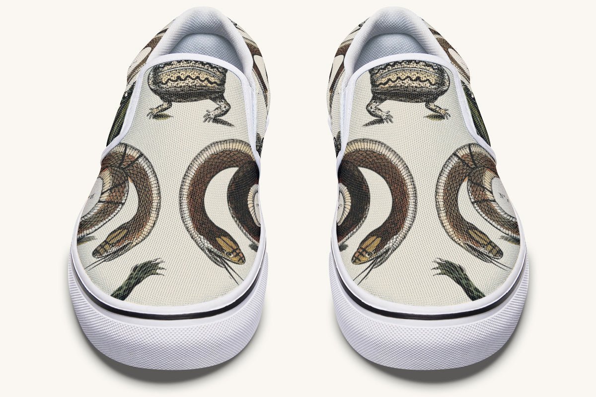 An Arrangement of Frogs and Snakes Slip On Shoes - Jaded Lament