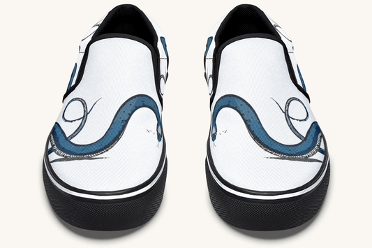 The Blue Coil Snow Snake White Slip On Shoes - Jaded Lament