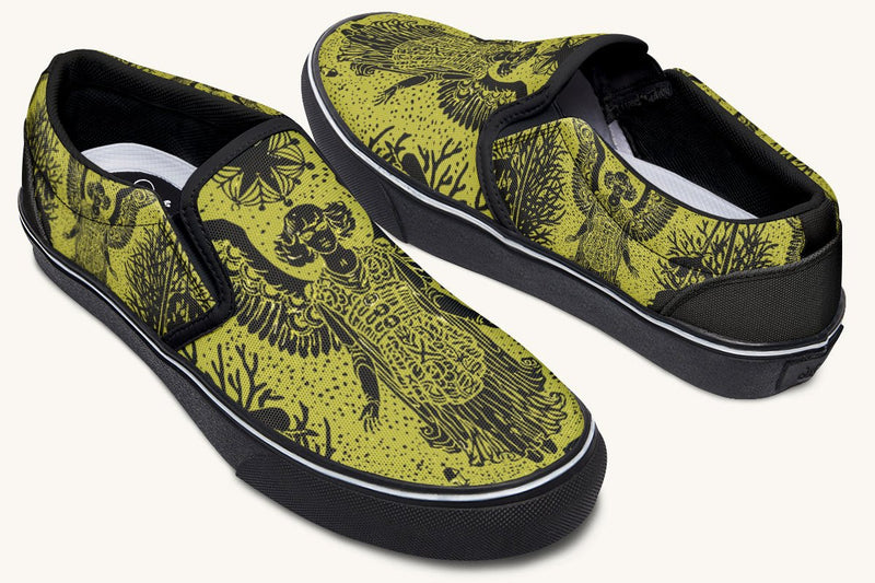 Call Upon the Star Green Black Slip On Shoes - Jaded Lament