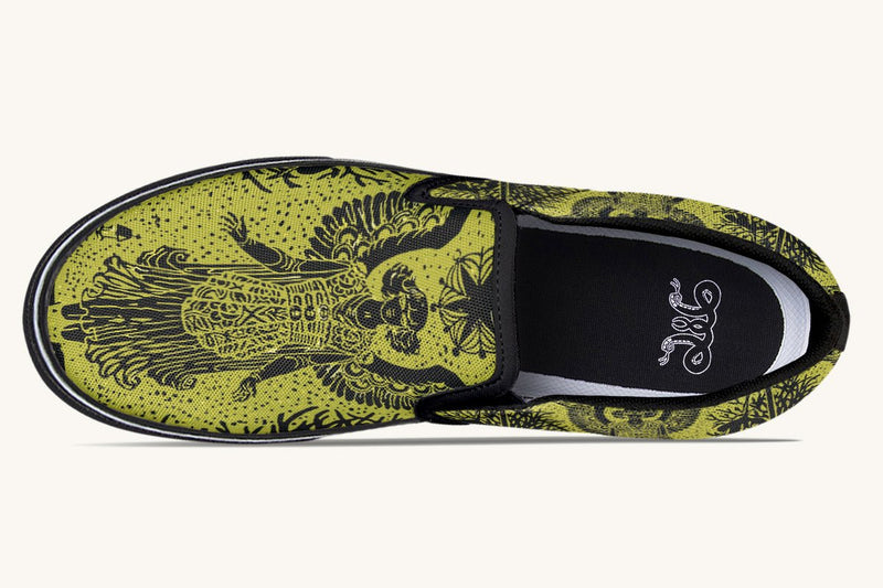 Call Upon the Star Green Black Slip On Shoes - Jaded Lament