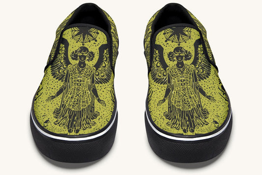 Call Upon the Star Green Black Slip On Shoes - Jaded Lament