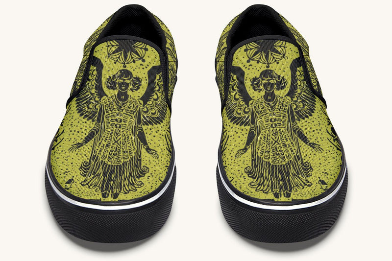 Call Upon the Star Green Black Slip On Shoes - Jaded Lament
