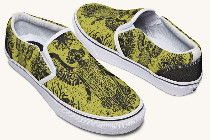 Call Upon the Star Green Black Slip On Shoes - Jaded Lament