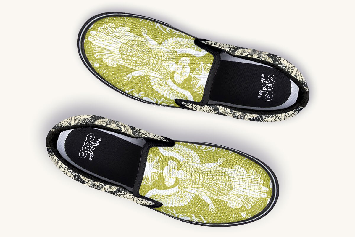 Call Upon the Star Green White Slip On Shoes - Jaded Lament