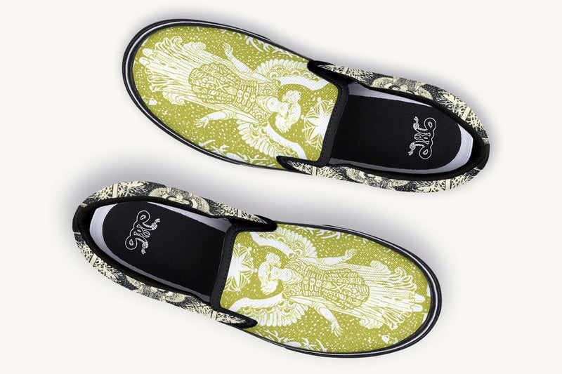 Call Upon the Star Green White Slip On Shoes - Jaded Lament