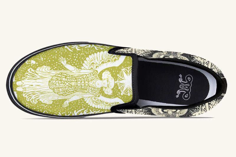 Call Upon the Star Green White Slip On Shoes - Jaded Lament
