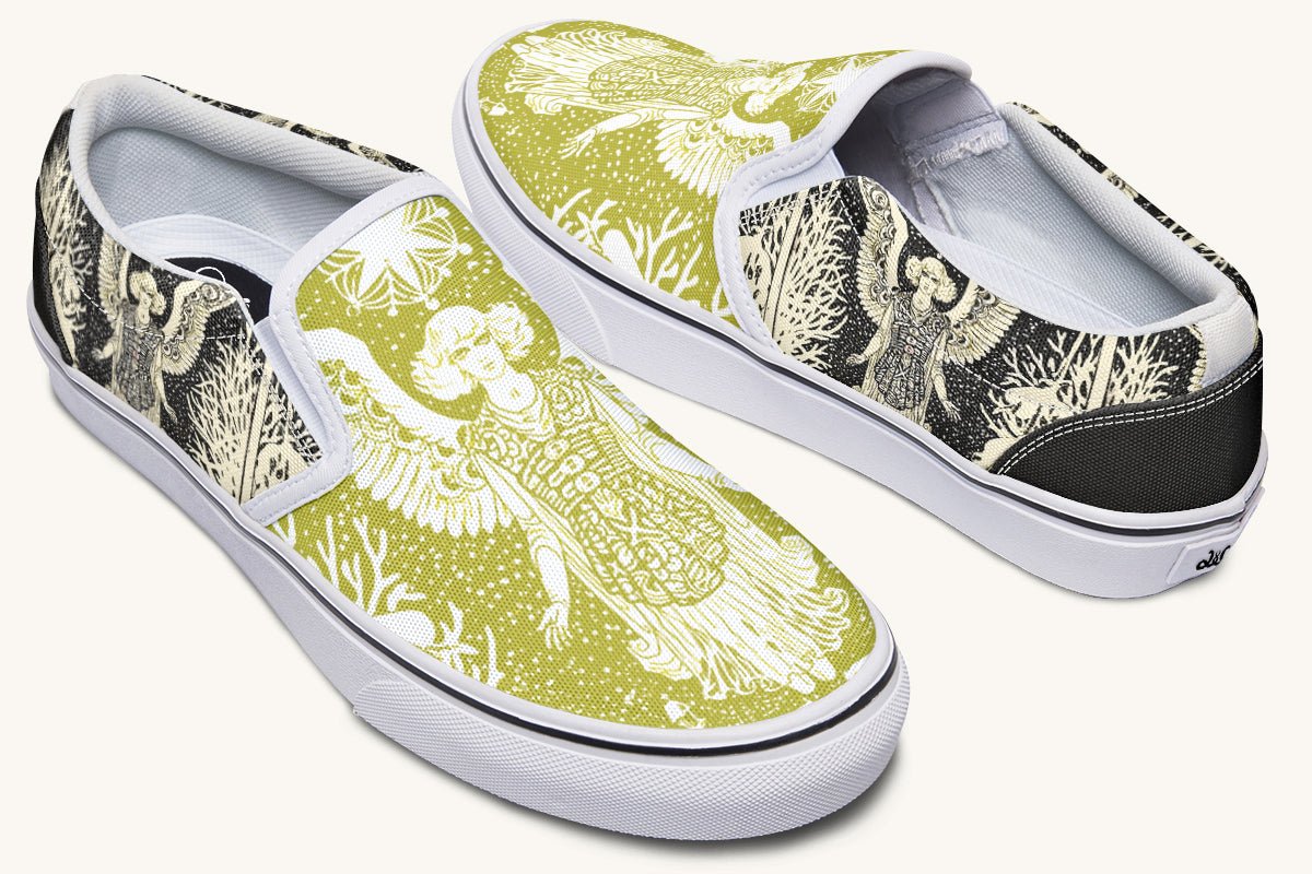 Call Upon the Star Green White Slip On Shoes - Jaded Lament