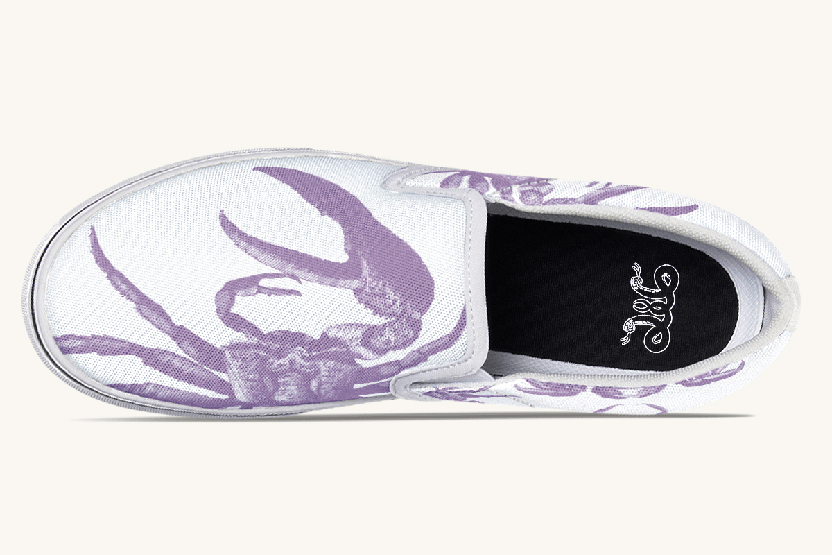 Crawl The Sea Of Stars White and Purple Slip On Shoes - Jaded Lament