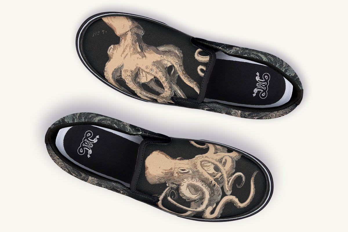 Kraken Unleashed Black Slip On Shoes - Jaded Lament