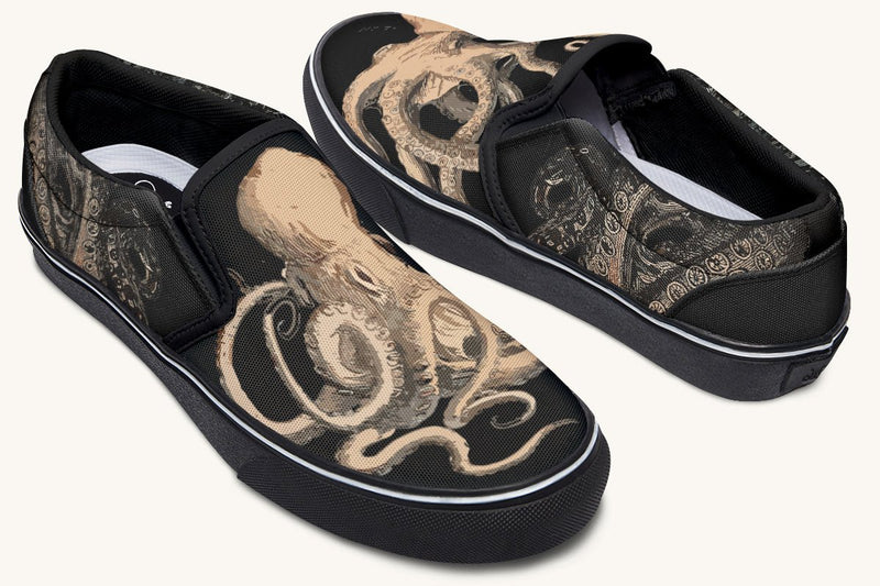 Kraken Unleashed Black Slip On Shoes - Jaded Lament