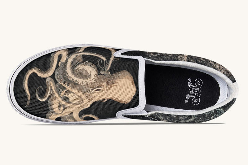 Kraken Unleashed Black Slip On Shoes - Jaded Lament