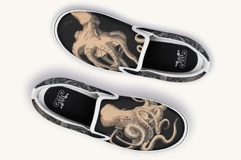 Kraken Unleashed Black Slip On Shoes - Jaded Lament