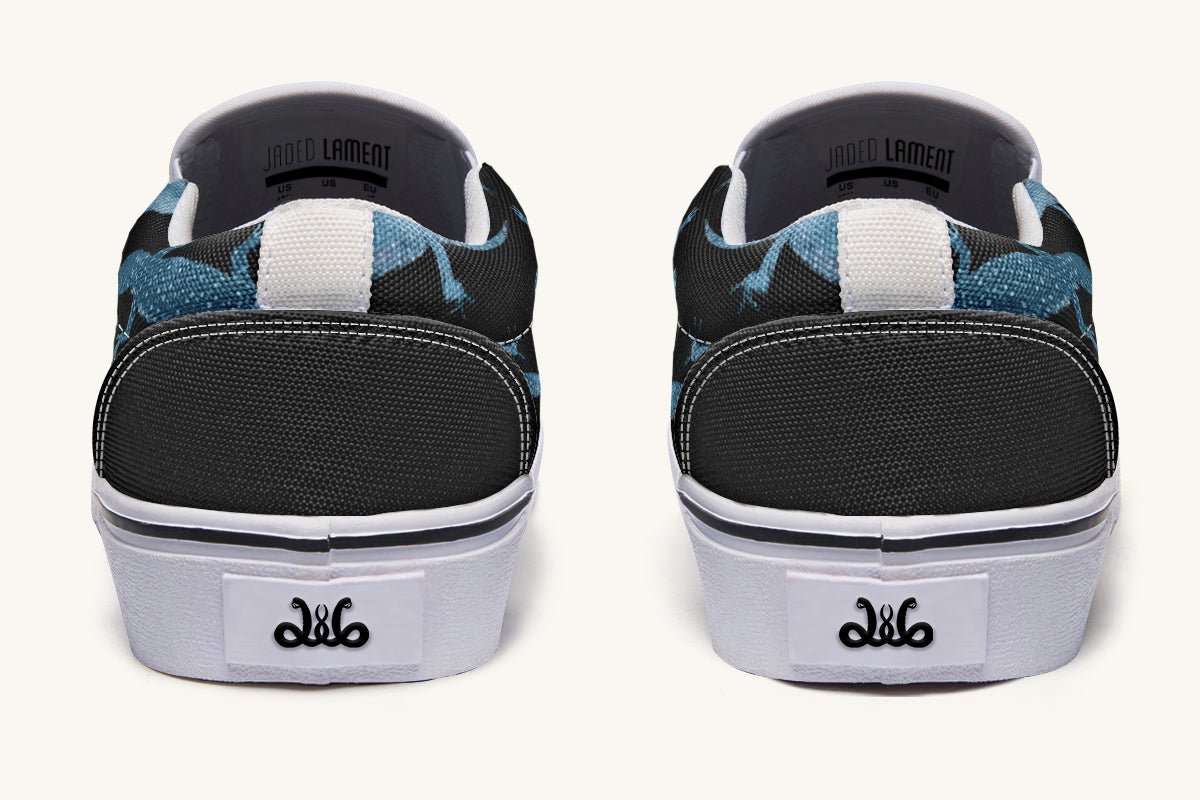 March of the Lizards Blue Black Slip On Shoes - Jaded Lament