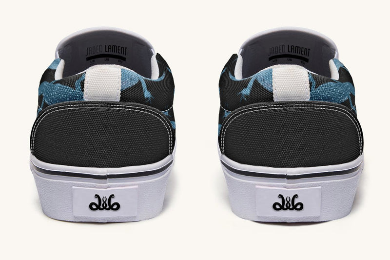March of the Lizards Blue Black Slip On Shoes - Jaded Lament