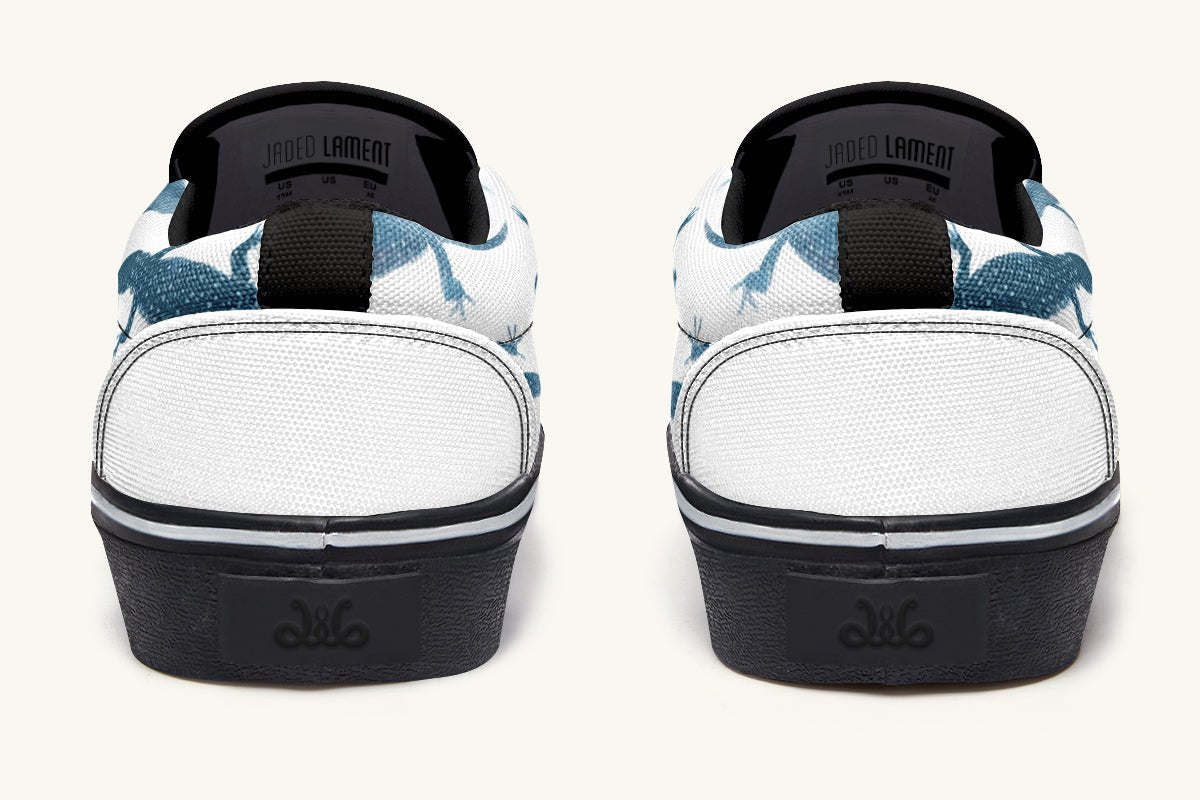 March of the Lizards Blue White Slip On Shoes - Jaded Lament
