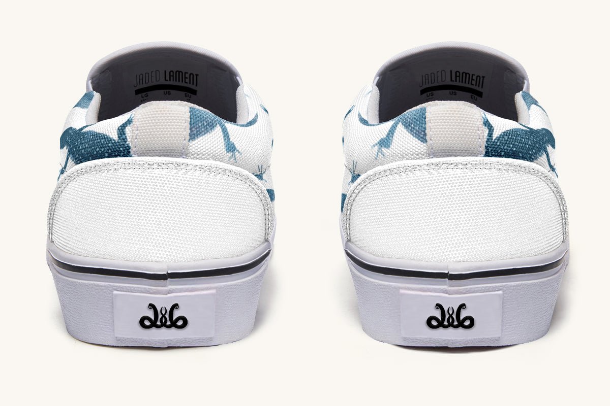 March of the Lizards Blue White Slip On Shoes - Jaded Lament