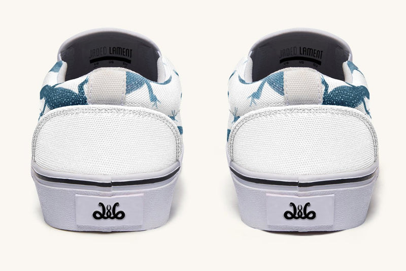March of the Lizards Blue White Slip On Shoes - Jaded Lament