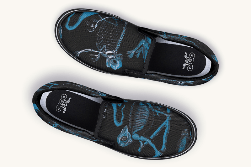 Reptilian In Bloom Black and Blue Slip On Shoes - Jaded Lament
