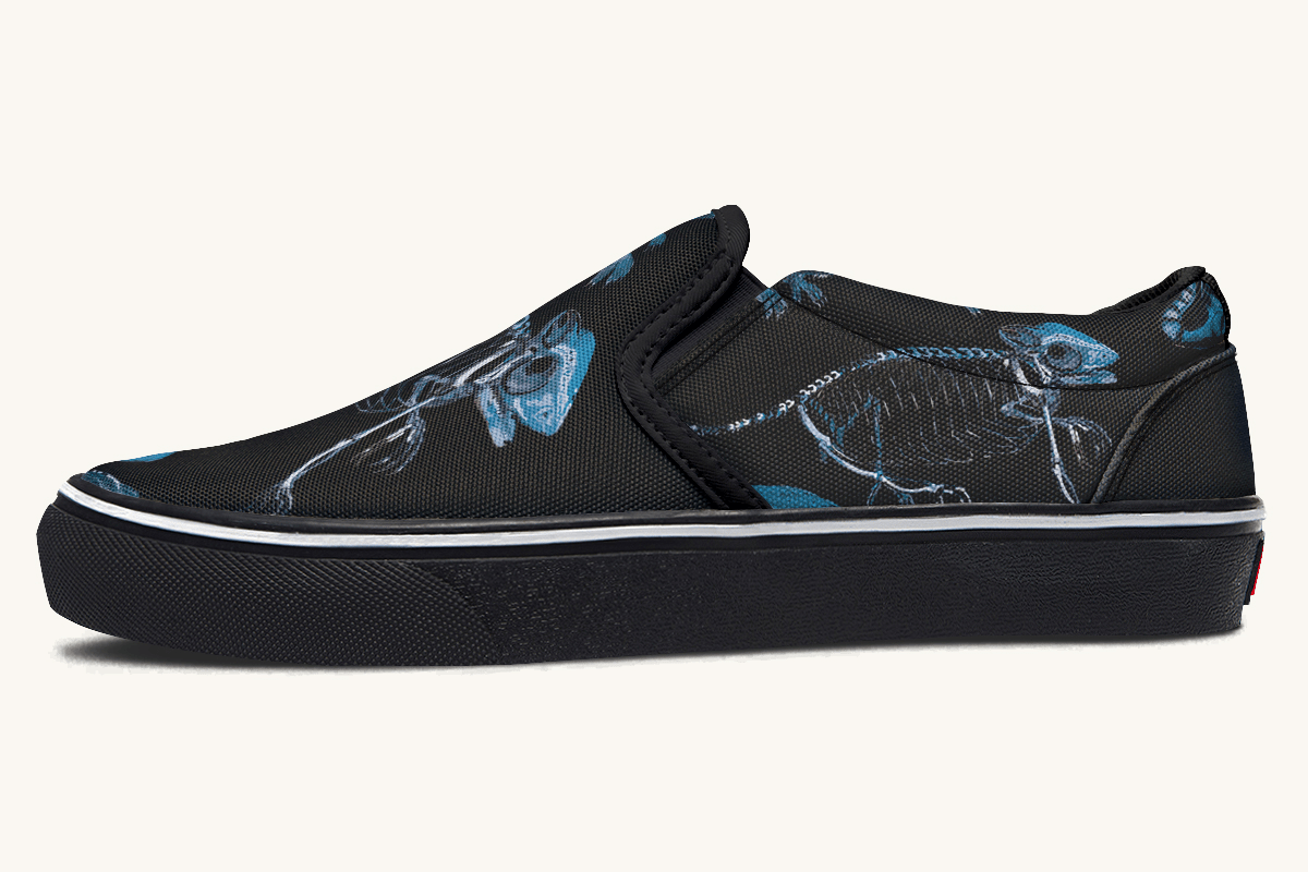 Reptilian In Bloom Black and Blue Slip On Shoes - Jaded Lament