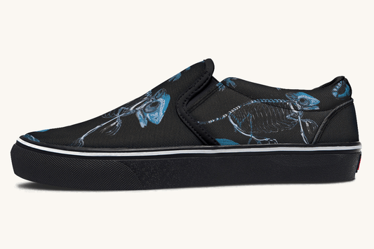 Reptilian In Bloom Black and Blue Slip On Shoes - Jaded Lament