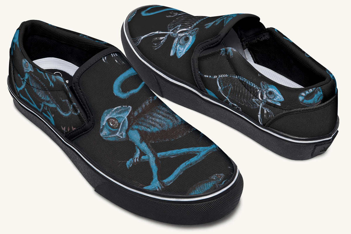 Reptilian In Bloom Black and Blue Slip On Shoes - Jaded Lament