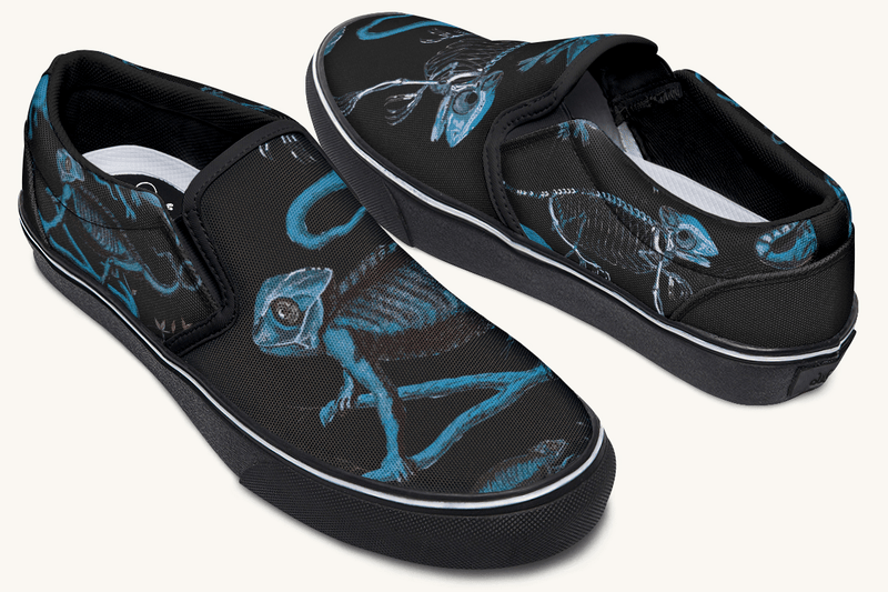 Reptilian In Bloom Black and Blue Slip On Shoes - Jaded Lament