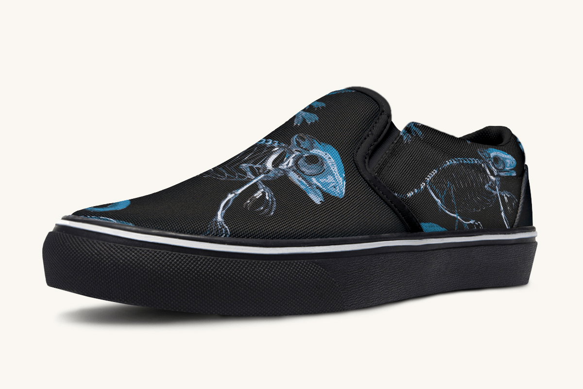 Reptilian In Bloom Black and Blue Slip On Shoes - Jaded Lament