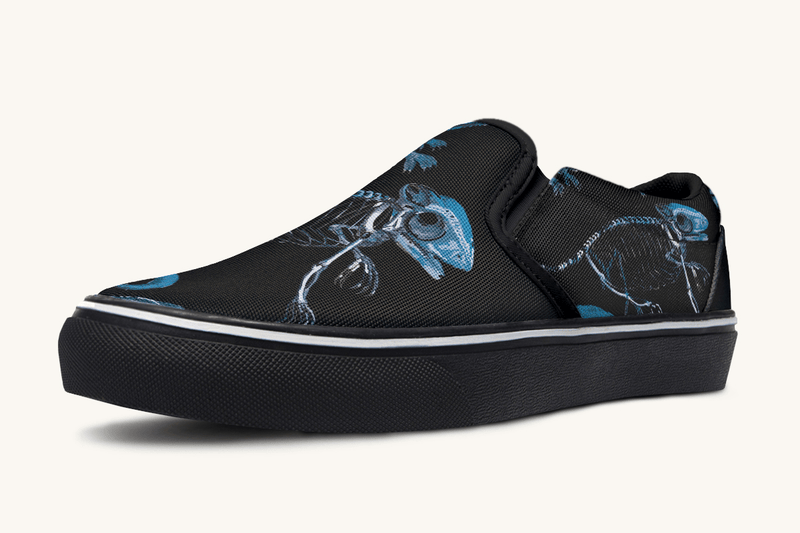 Reptilian In Bloom Black and Blue Slip On Shoes - Jaded Lament