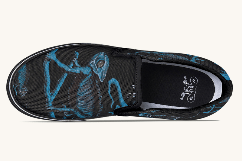 Reptilian In Bloom Black and Blue Slip On Shoes - Jaded Lament