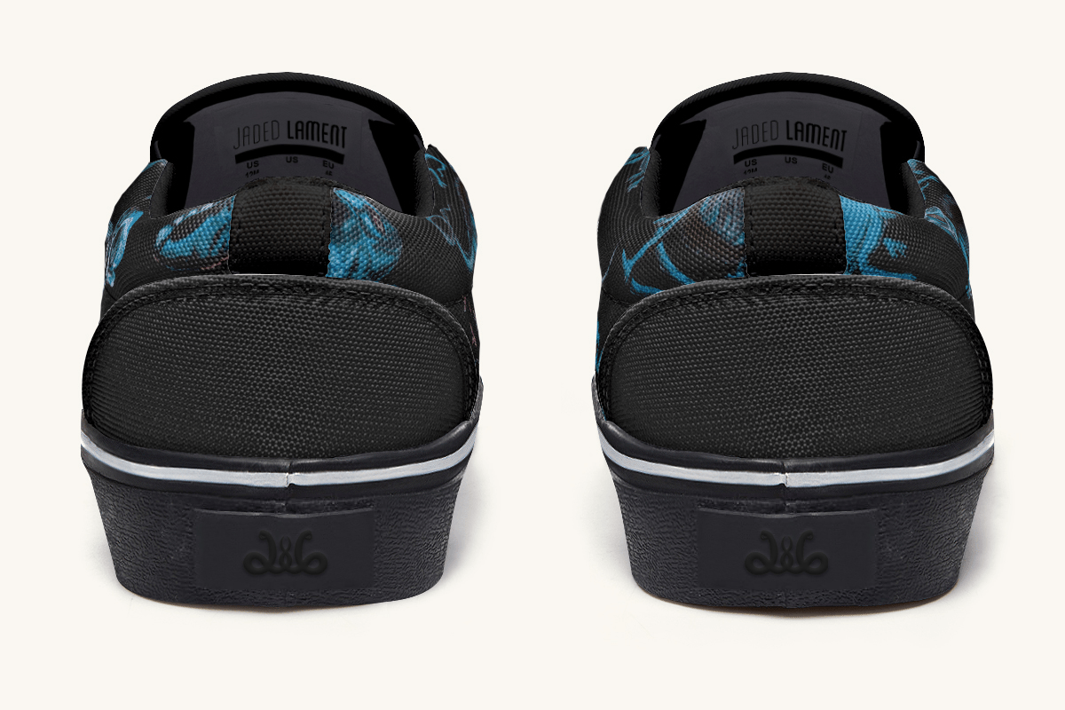 Reptilian In Bloom Black and Blue Slip On Shoes - Jaded Lament