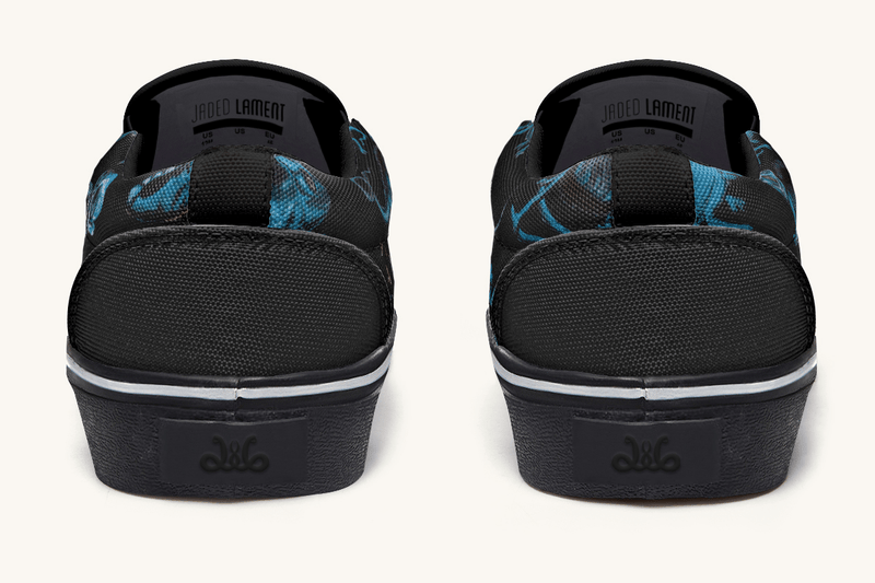 Reptilian In Bloom Black and Blue Slip On Shoes - Jaded Lament
