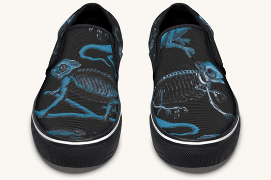 Reptilian In Bloom Black and Blue Slip On Shoes - Jaded Lament