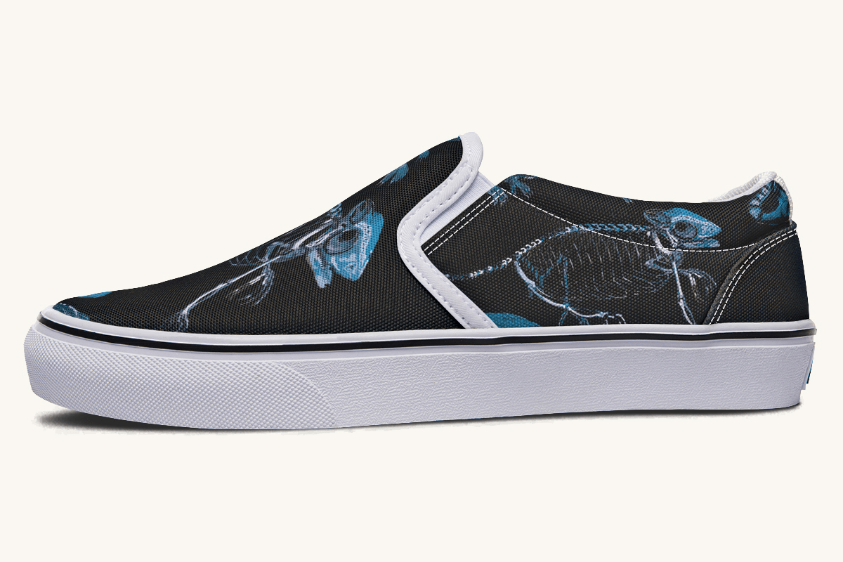 Reptilian In Bloom Black and Blue Slip On Shoes - Jaded Lament