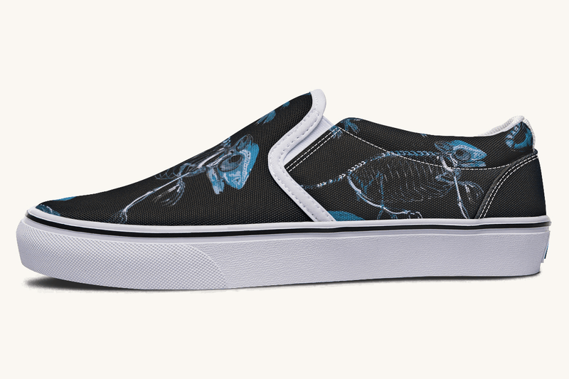 Reptilian In Bloom Black and Blue Slip On Shoes - Jaded Lament