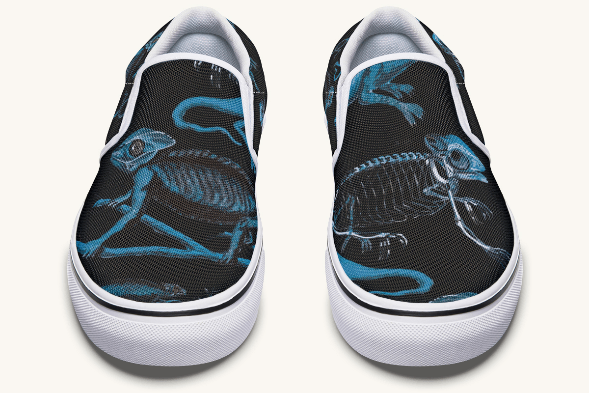 Reptilian In Bloom Black and Blue Slip On Shoes - Jaded Lament