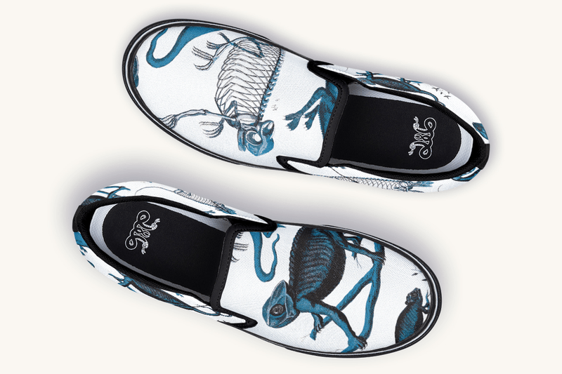 Reptilian In Bloom Blue on White Slip On Shoes - Jaded Lament