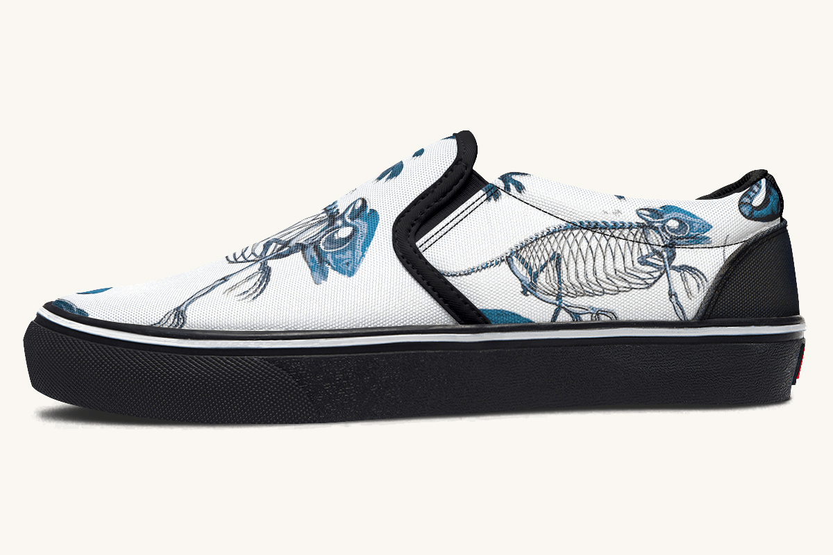 Reptilian In Bloom Blue on White Slip On Shoes - Jaded Lament
