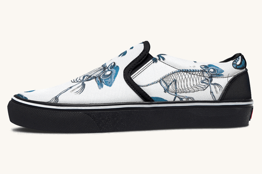 Reptilian In Bloom Blue on White Slip On Shoes - Jaded Lament