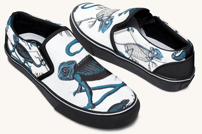 Reptilian In Bloom Blue on White Slip On Shoes - Jaded Lament