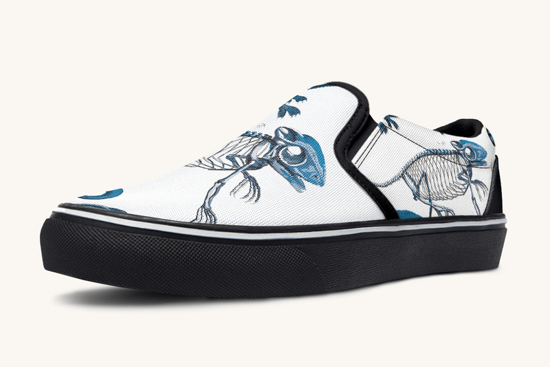 Reptilian In Bloom Blue on White Slip On Shoes - Jaded Lament