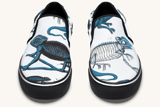 Reptilian In Bloom Blue on White Slip On Shoes - Jaded Lament