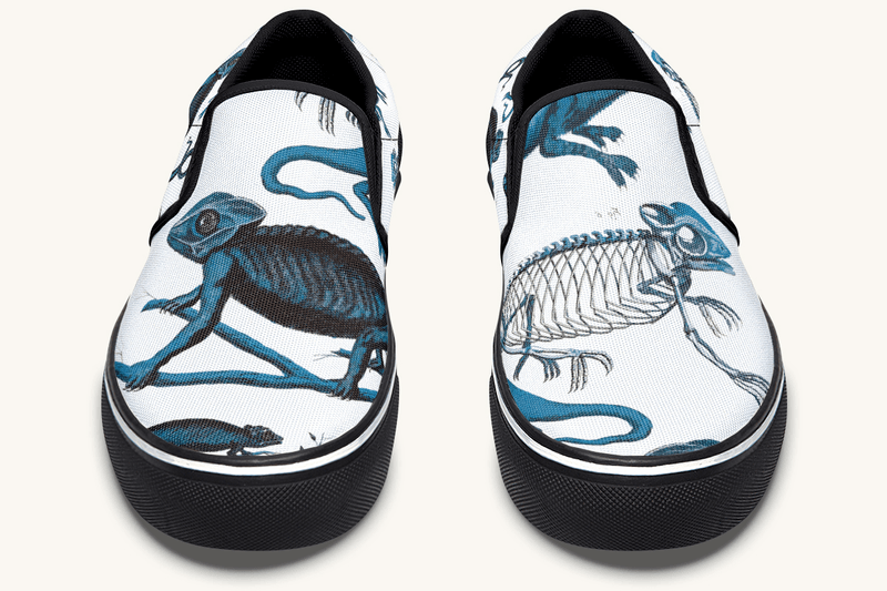 Reptilian In Bloom Blue on White Slip On Shoes - Jaded Lament