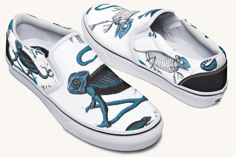 Reptilian In Bloom Blue on White Slip On Shoes - Jaded Lament