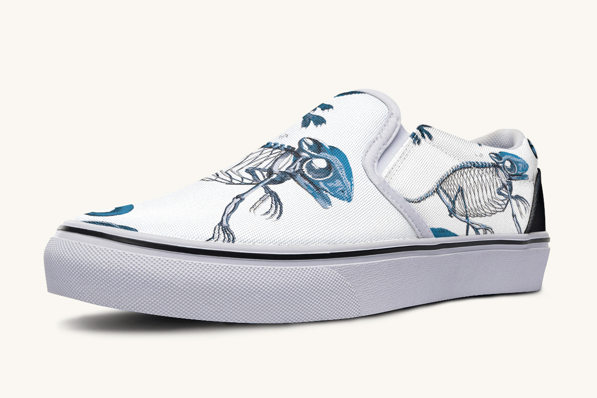 Reptilian In Bloom Blue on White Slip On Shoes - Jaded Lament