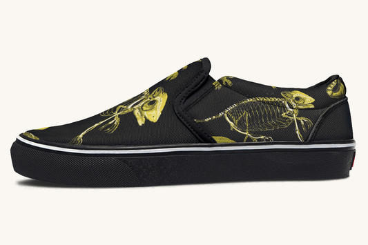 Reptilian In Bloom Reptilian in Bloom Black and Gold Slip On Shoes - Jaded Lament