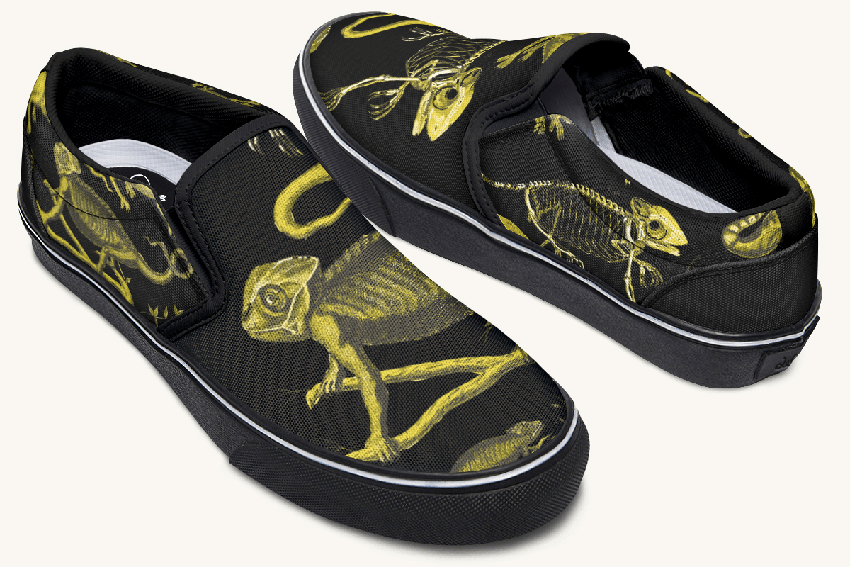 Reptilian In Bloom Reptilian in Bloom Black and Gold Slip On Shoes - Jaded Lament