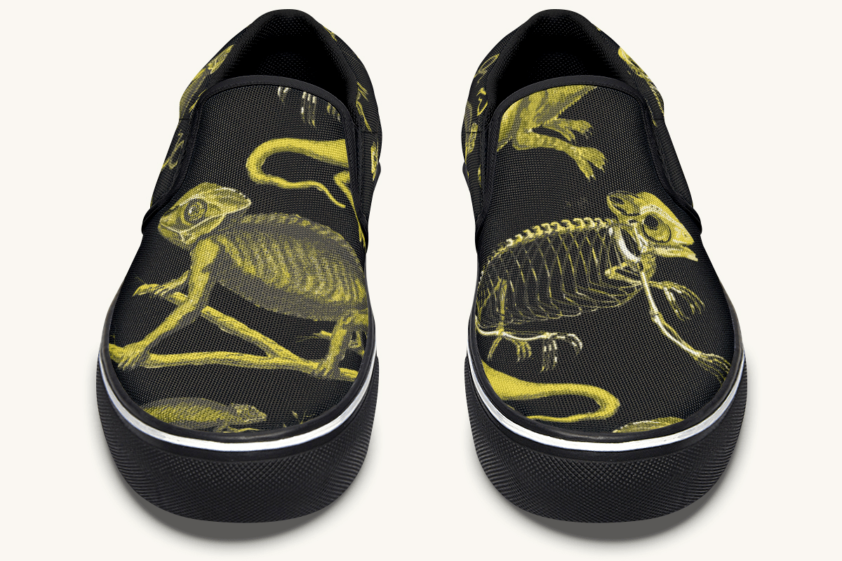Reptilian In Bloom Reptilian in Bloom Black and Gold Slip On Shoes - Jaded Lament
