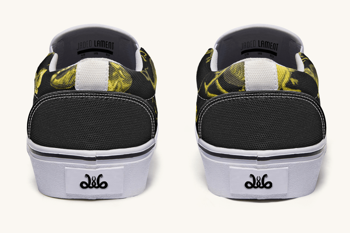 Reptilian In Bloom Reptilian in Bloom Black and Gold Slip On Shoes - Jaded Lament