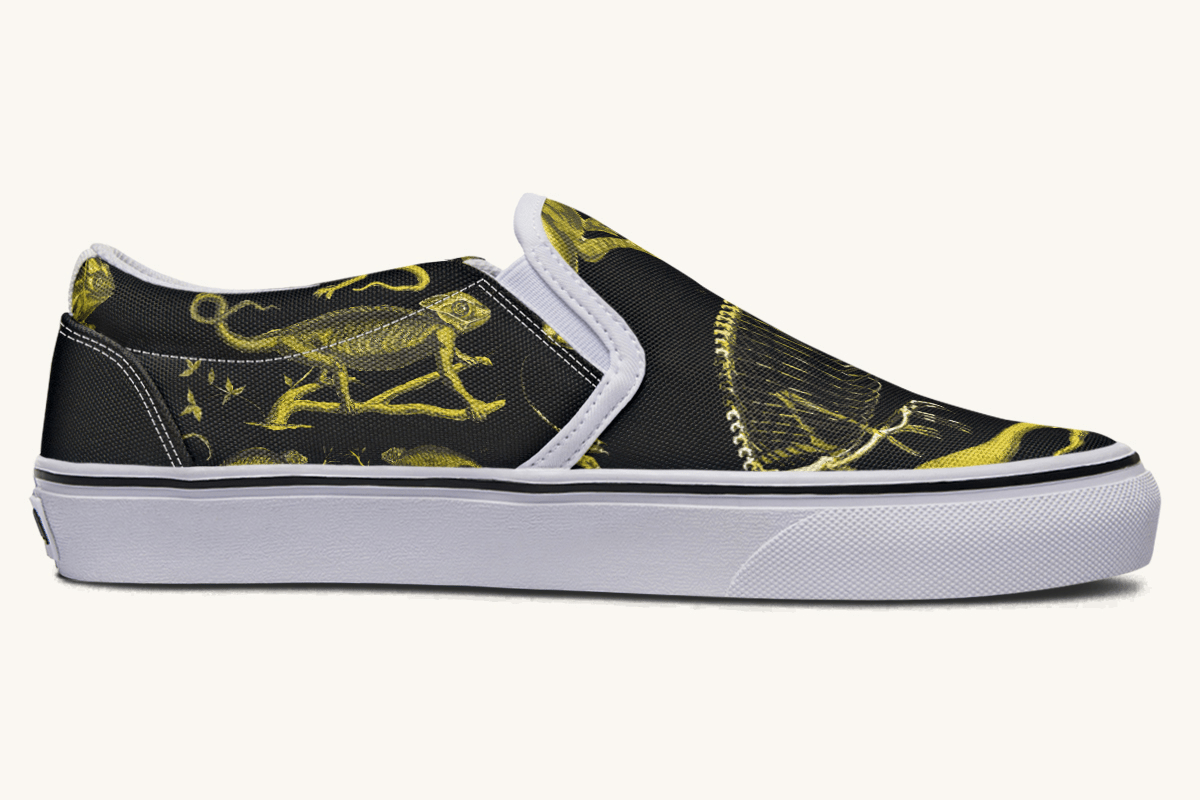 Reptilian In Bloom Reptilian in Bloom Black and Gold Slip On Shoes - Jaded Lament